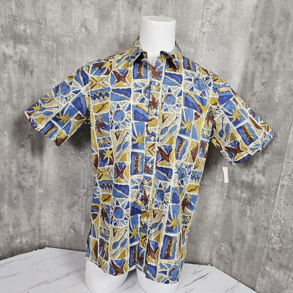 Diamond Head Hawaii Mens L Abstract Pattern Hawaiian Aloha Shirt Beach Tiki Luau